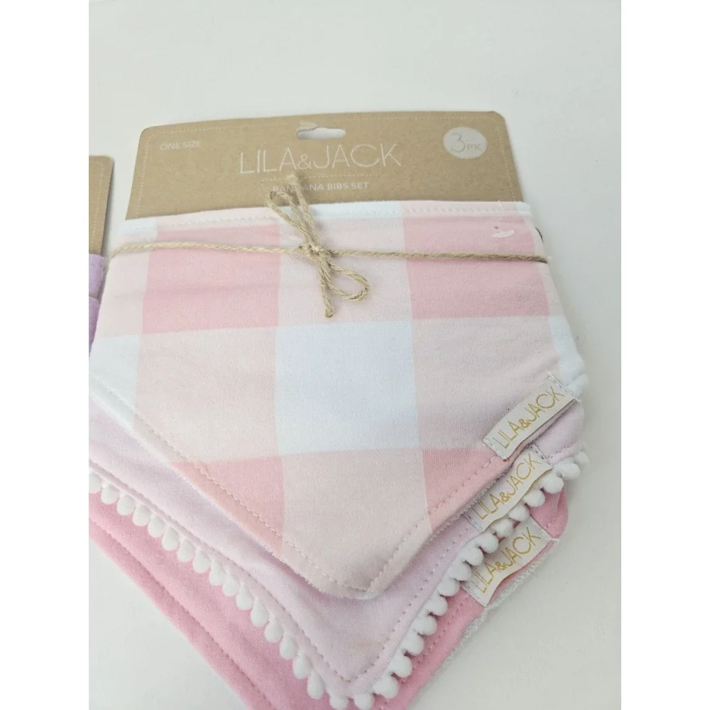 Lila & Jack Bandana Bib Set 3 pack x 2 bibs pink purple woke up this cute